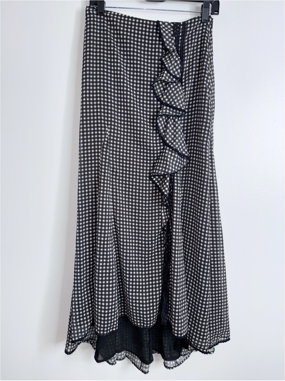 Johnathon Simkhai gingham ruffle slit maxi skirt size medium - Picture 2 of 8